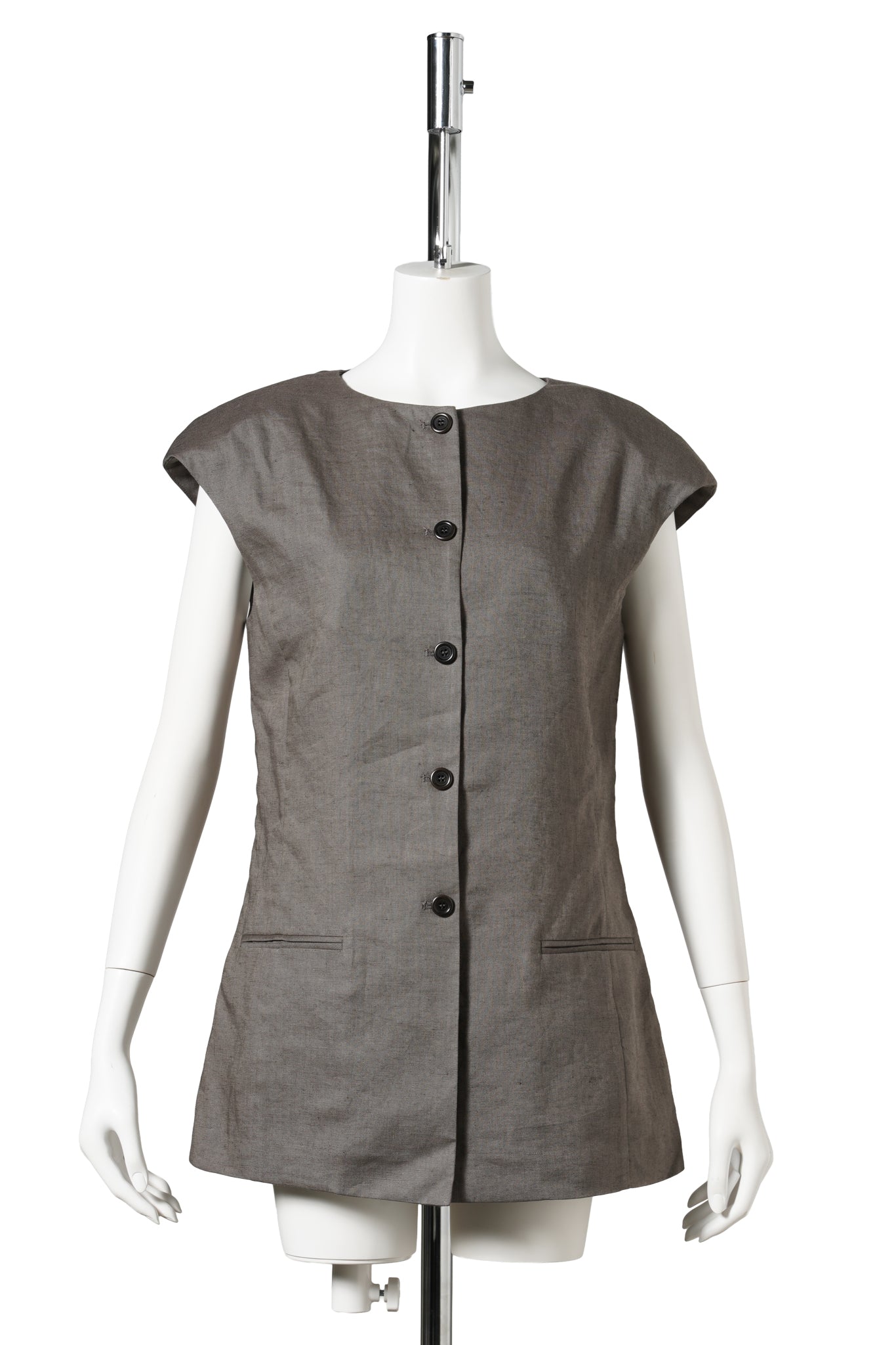 LINEN CURVED VEST / KHAKI