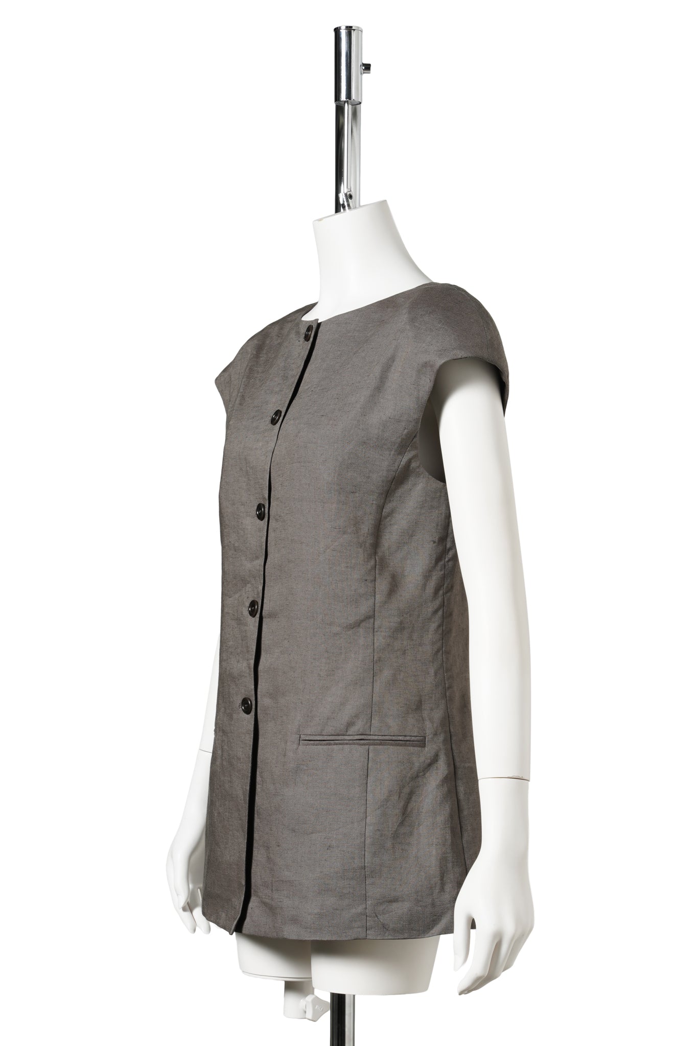 LINEN CURVED VEST / KHAKI
