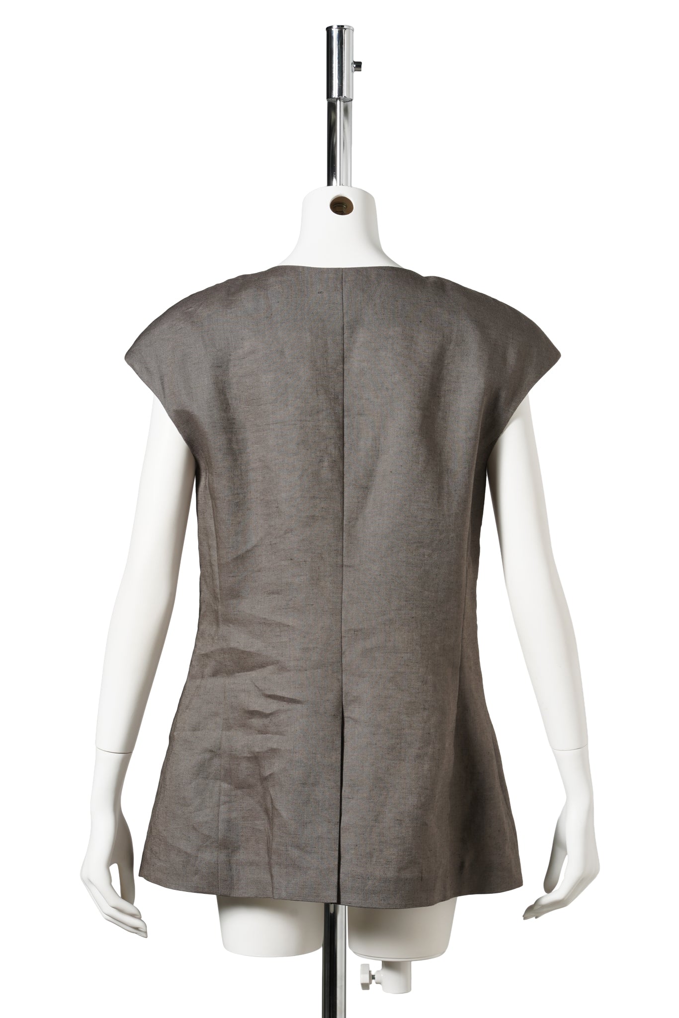 LINEN CURVED VEST / KHAKI