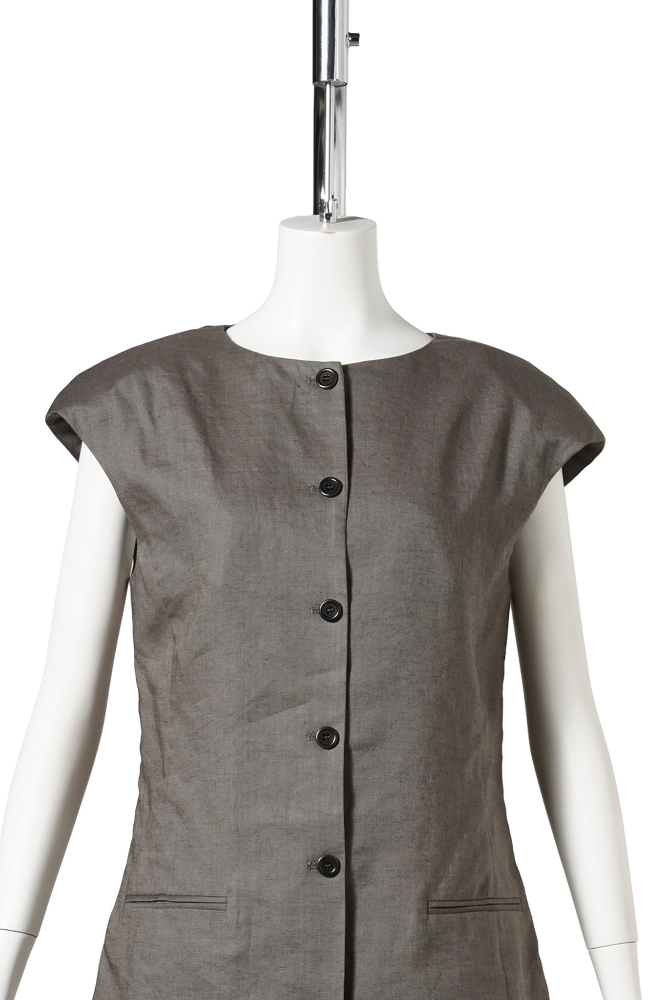 LINEN CURVED VEST / KHAKI