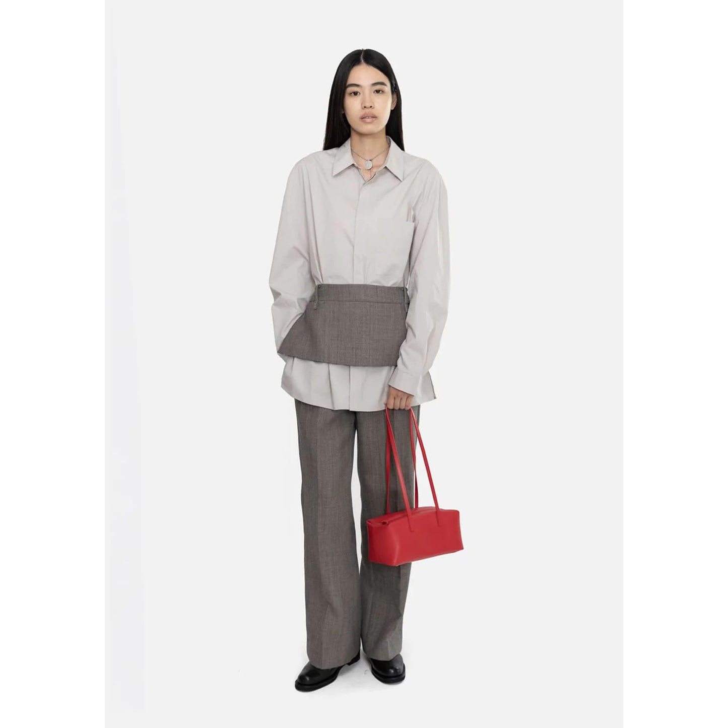 APRON MINI LAYERED SKIRT / GREY BEIGE