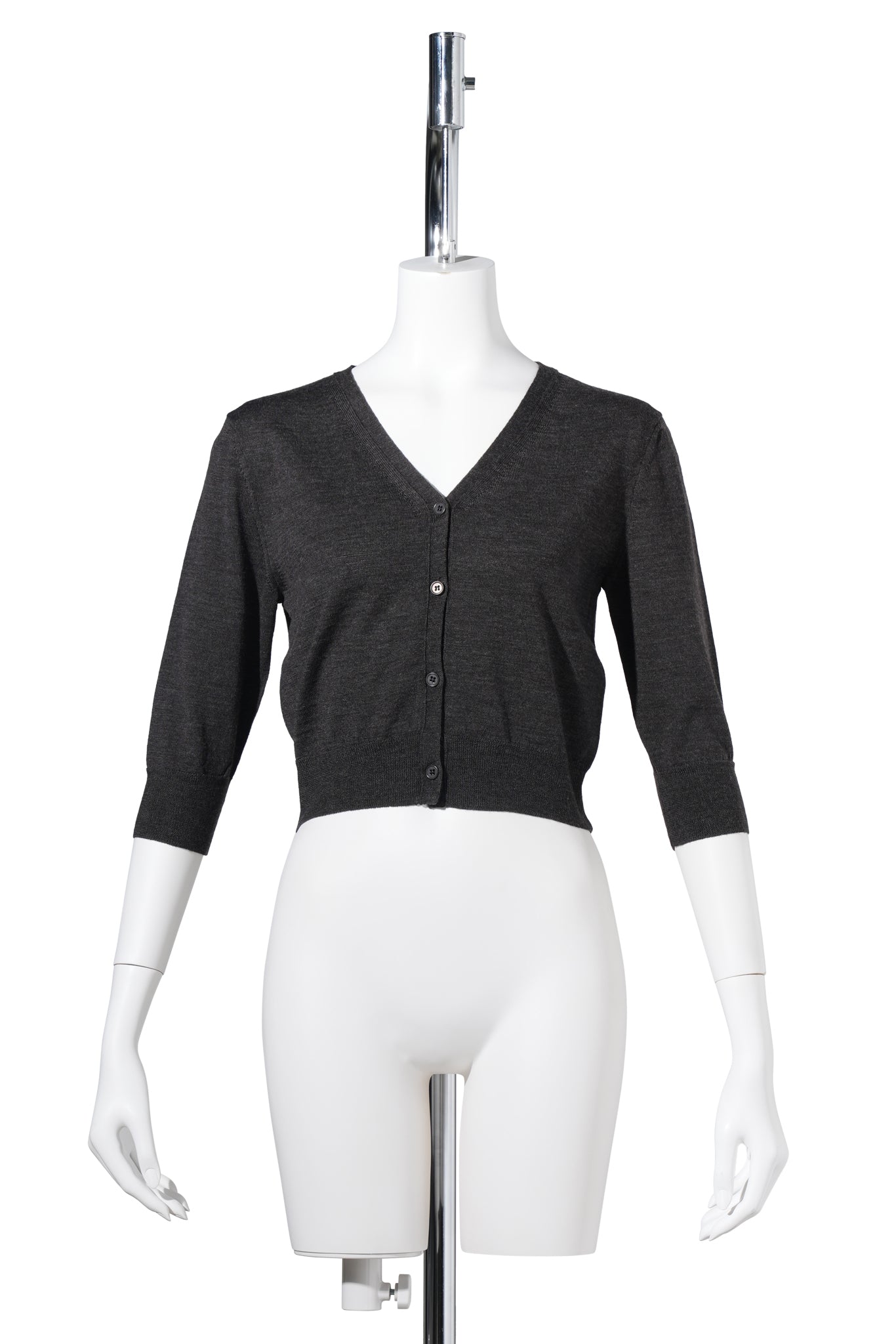 WOOL V-NECK CROP CARDIGAN / CHARCOAL