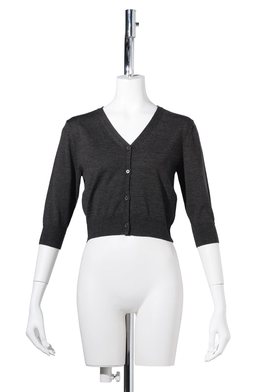 WOOL V-NECK CROP CARDIGAN / CHARCOAL