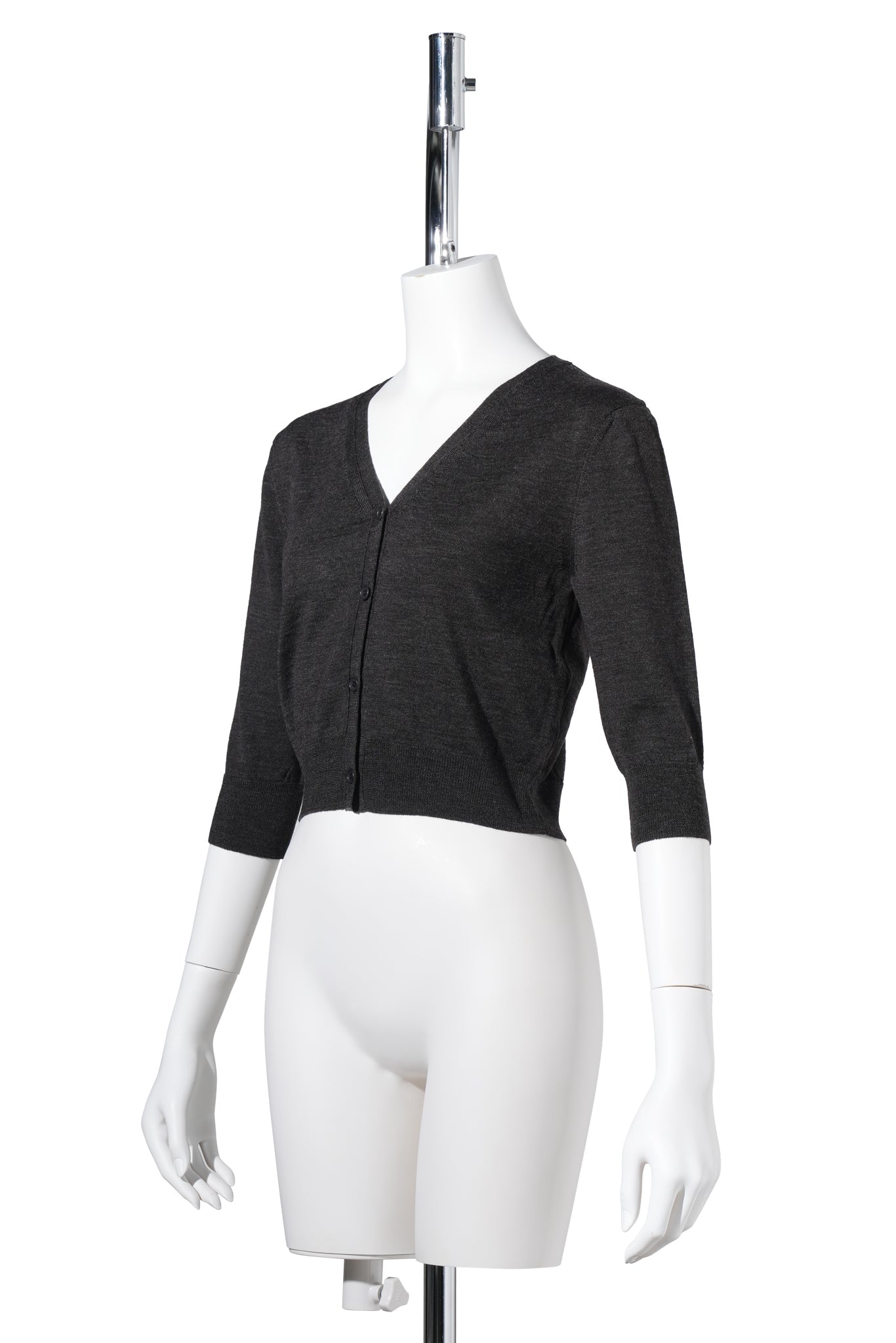 WOOL V-NECK CROP CARDIGAN / CHARCOAL