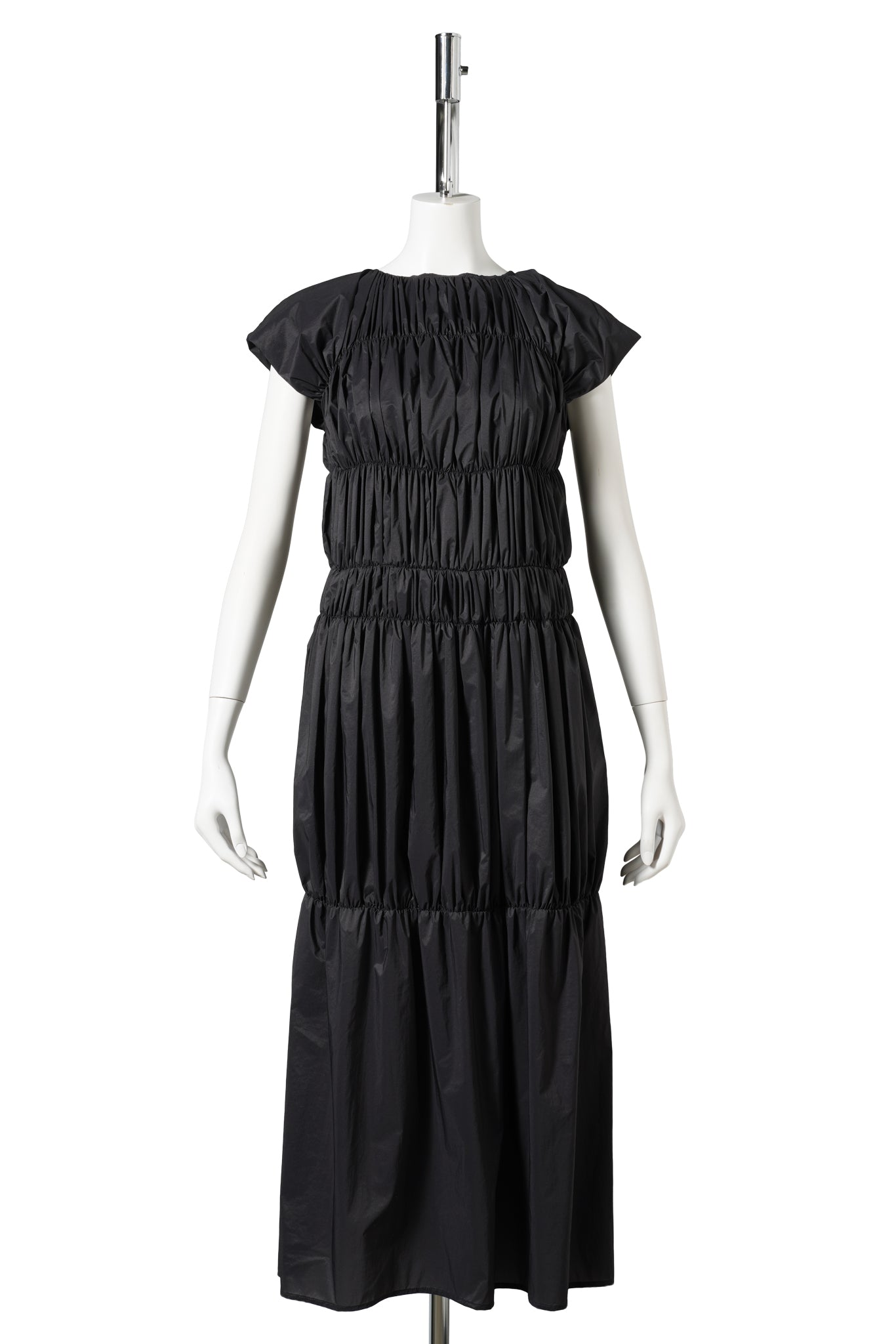 NYLON SHIRRING DRESS / CHARCOAL