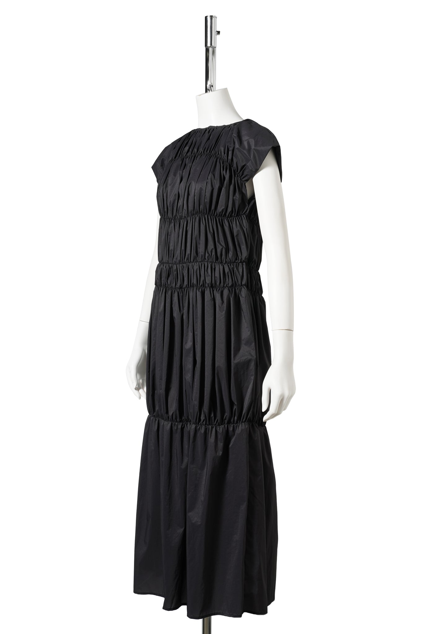 NYLON SHIRRING DRESS / CHARCOAL