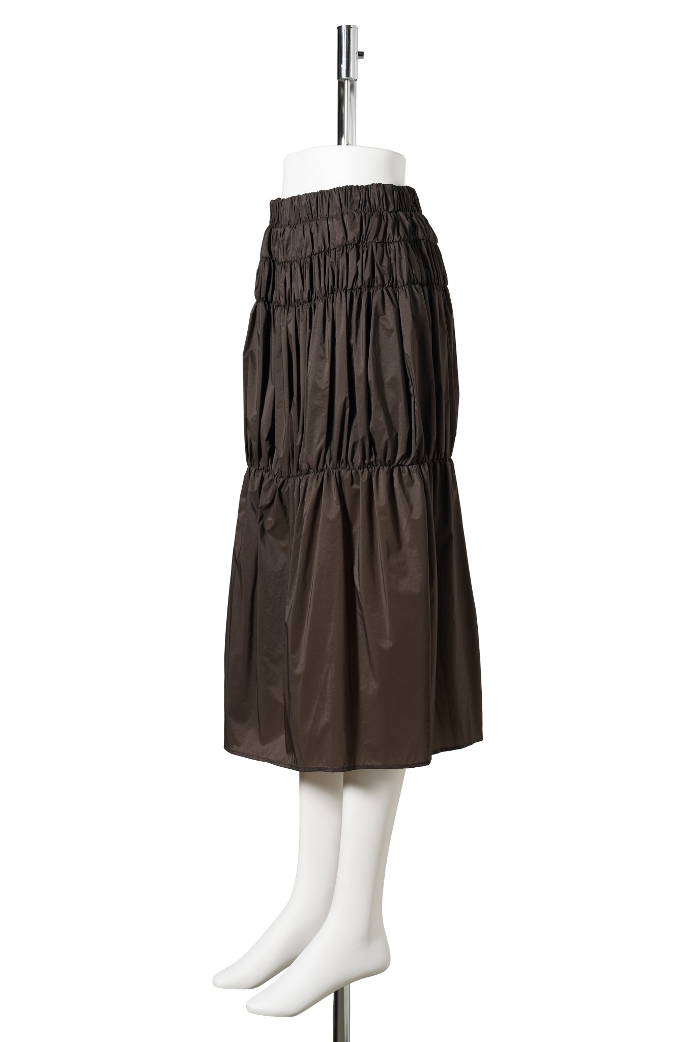 NYLON SHIRRING SKIRT / BROWN