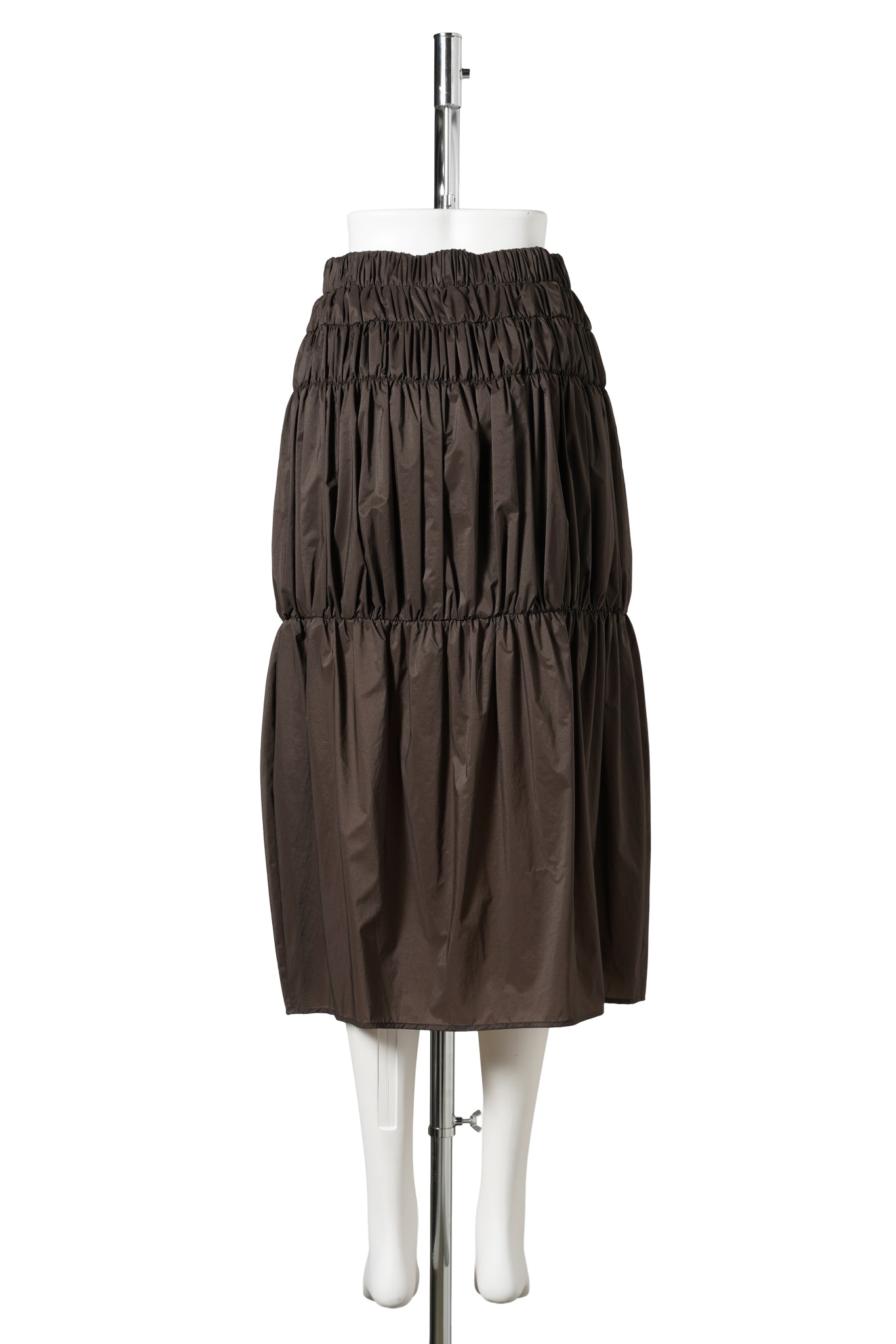 NYLON SHIRRING SKIRT / BROWN