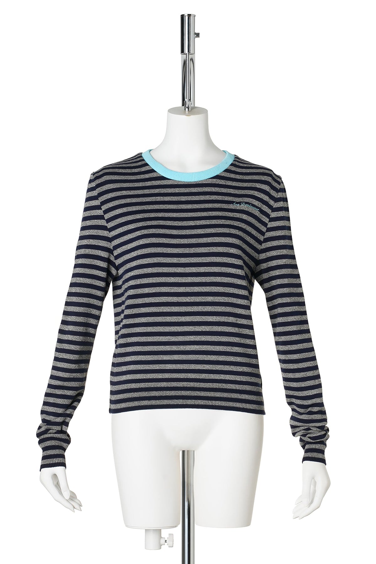 KNITTED STRIPED LONG SLEEVE / GRAY/NAVY