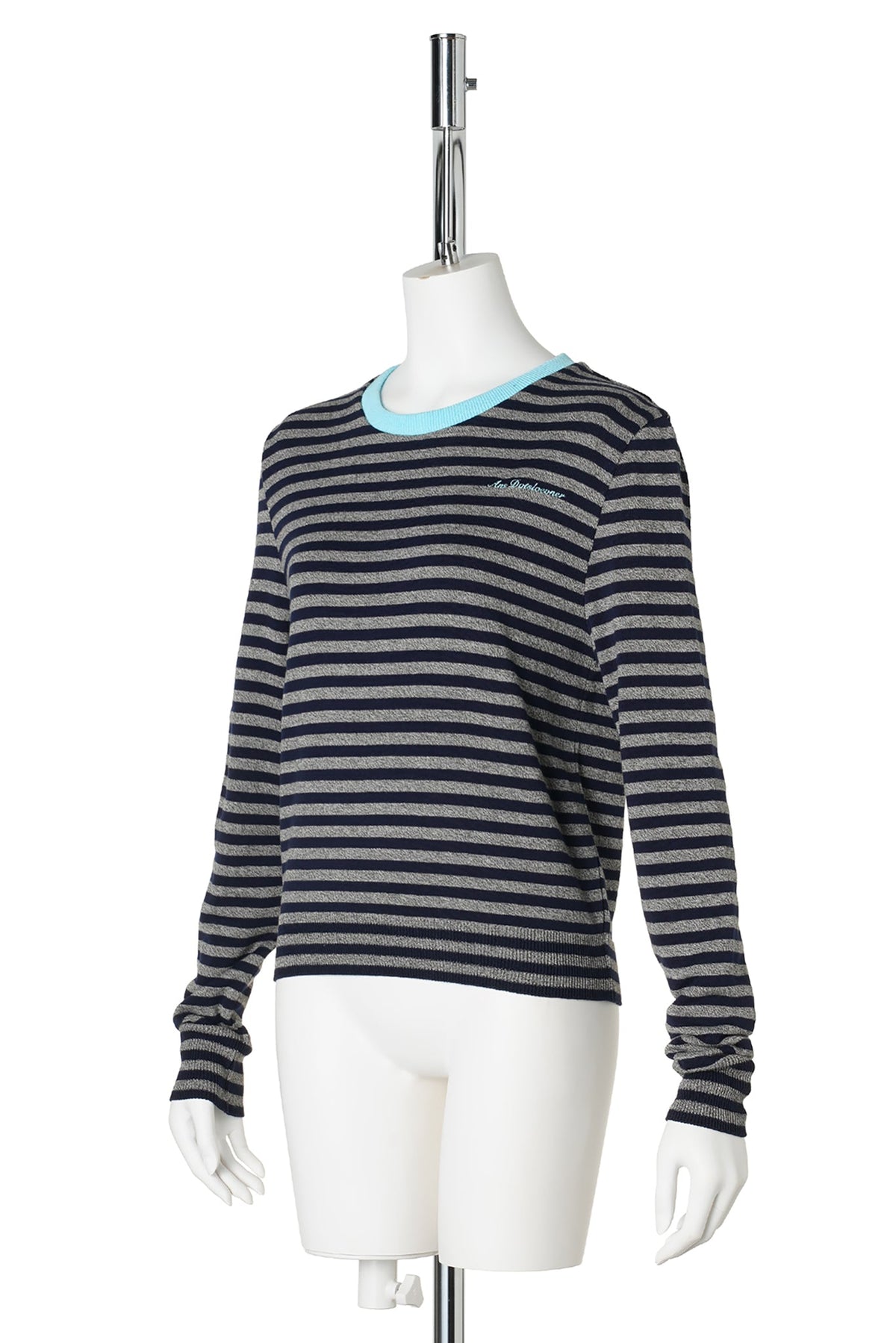 KNITTED STRIPED LONG SLEEVE / GRAY/NAVY