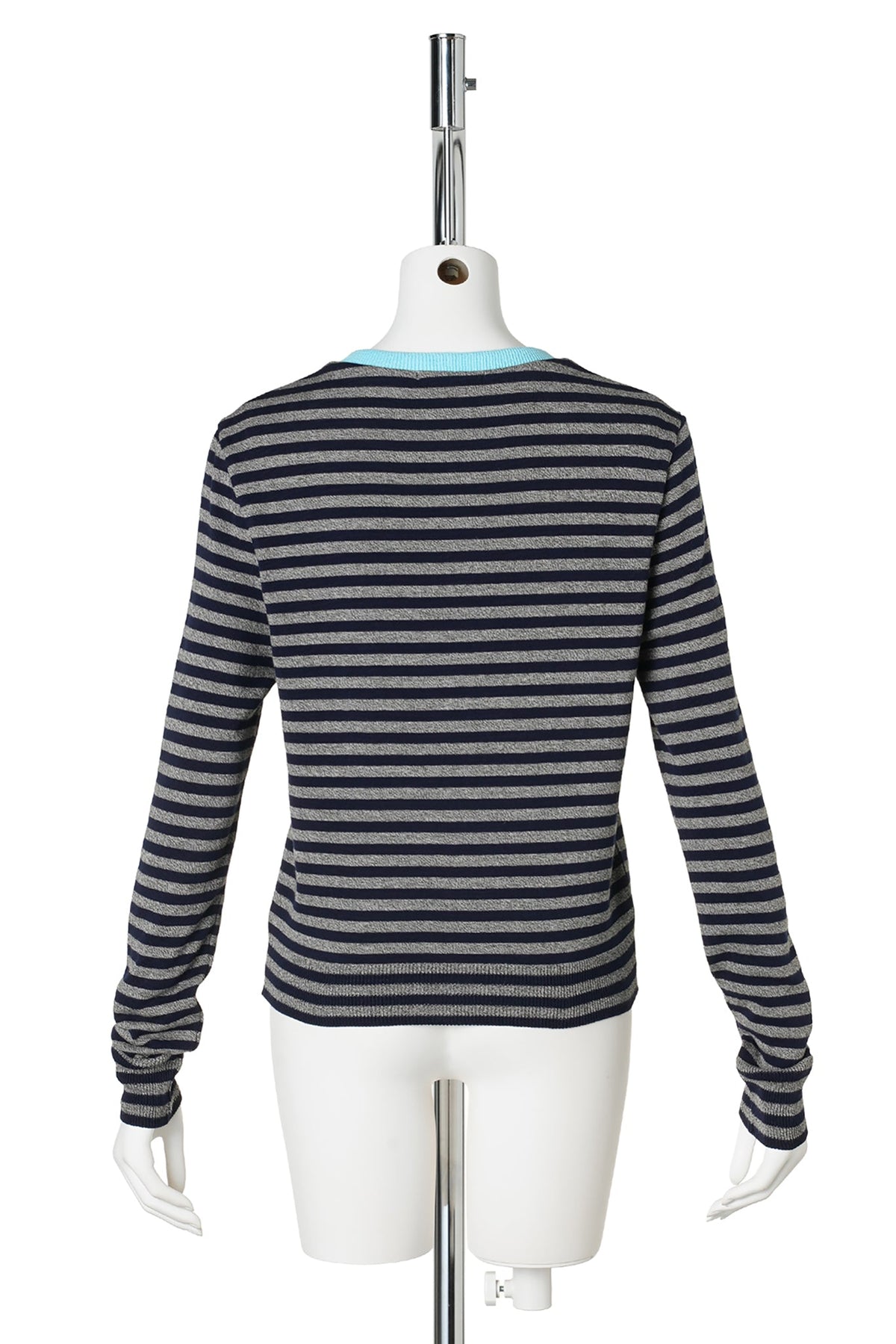 KNITTED STRIPED LONG SLEEVE / GRAY/NAVY