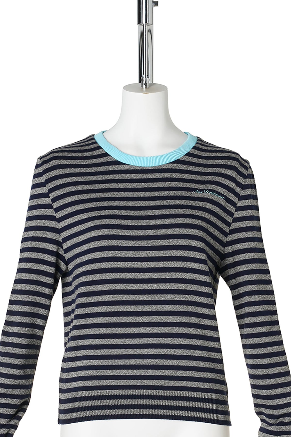 KNITTED STRIPED LONG SLEEVE / GRAY/NAVY