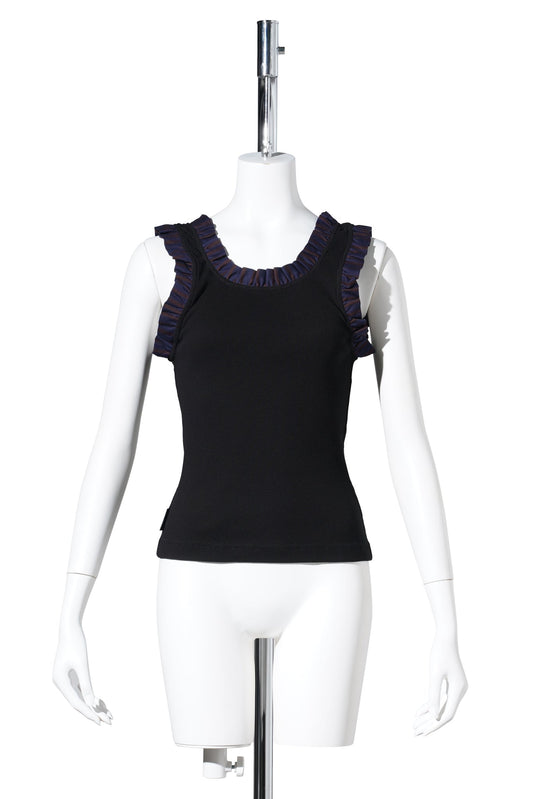 FRILLED TANK TOP / BLACK