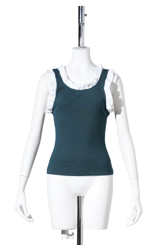 FRILLED TANK TOP / DEEP GREEN