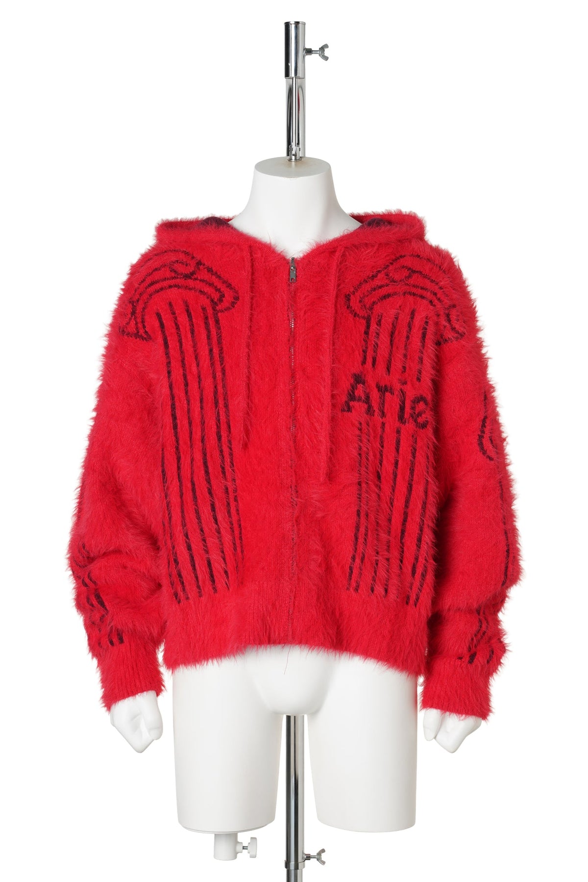 FLUFFY COLUMN CHENILLE REVERSIBLE ZIP THRU HOODIE / RED
