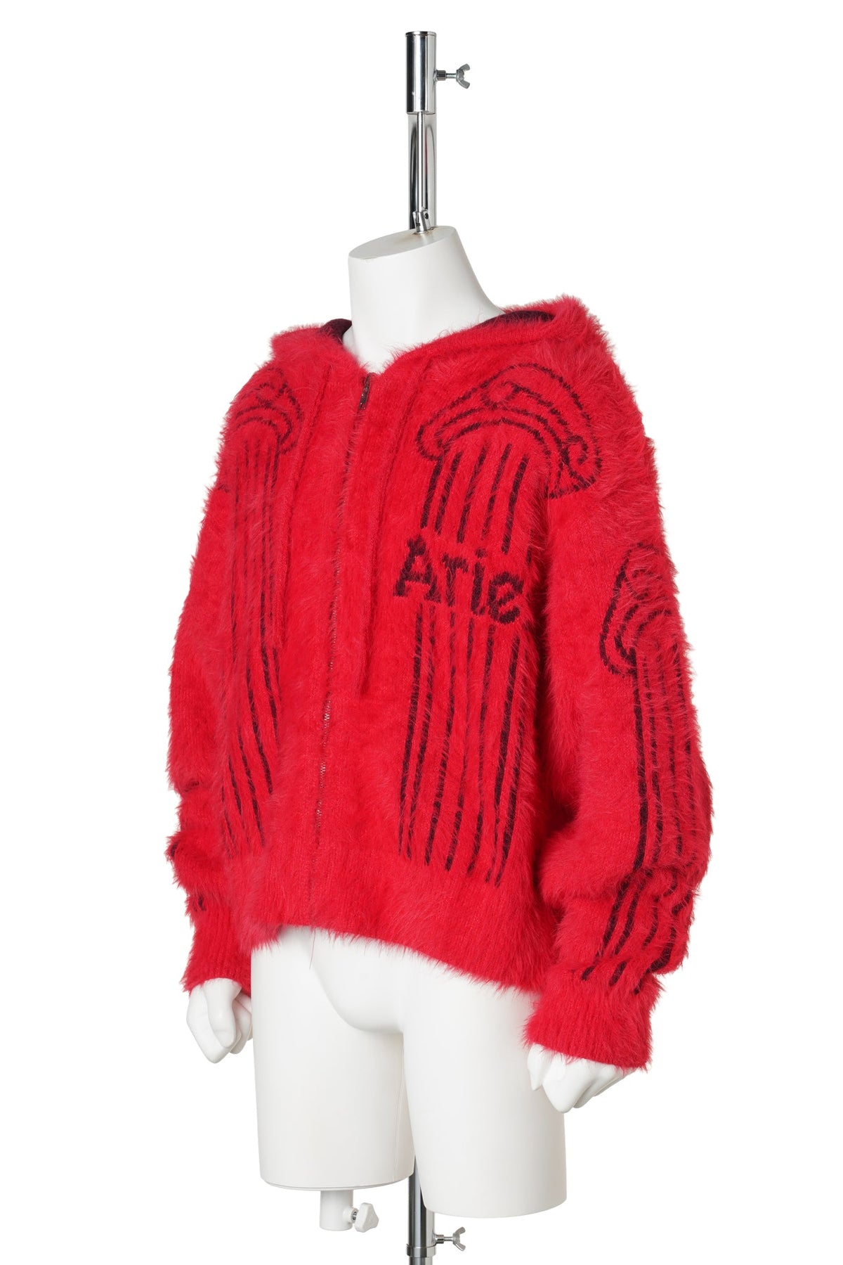 FLUFFY COLUMN CHENILLE REVERSIBLE ZIP THRU HOODIE / RED