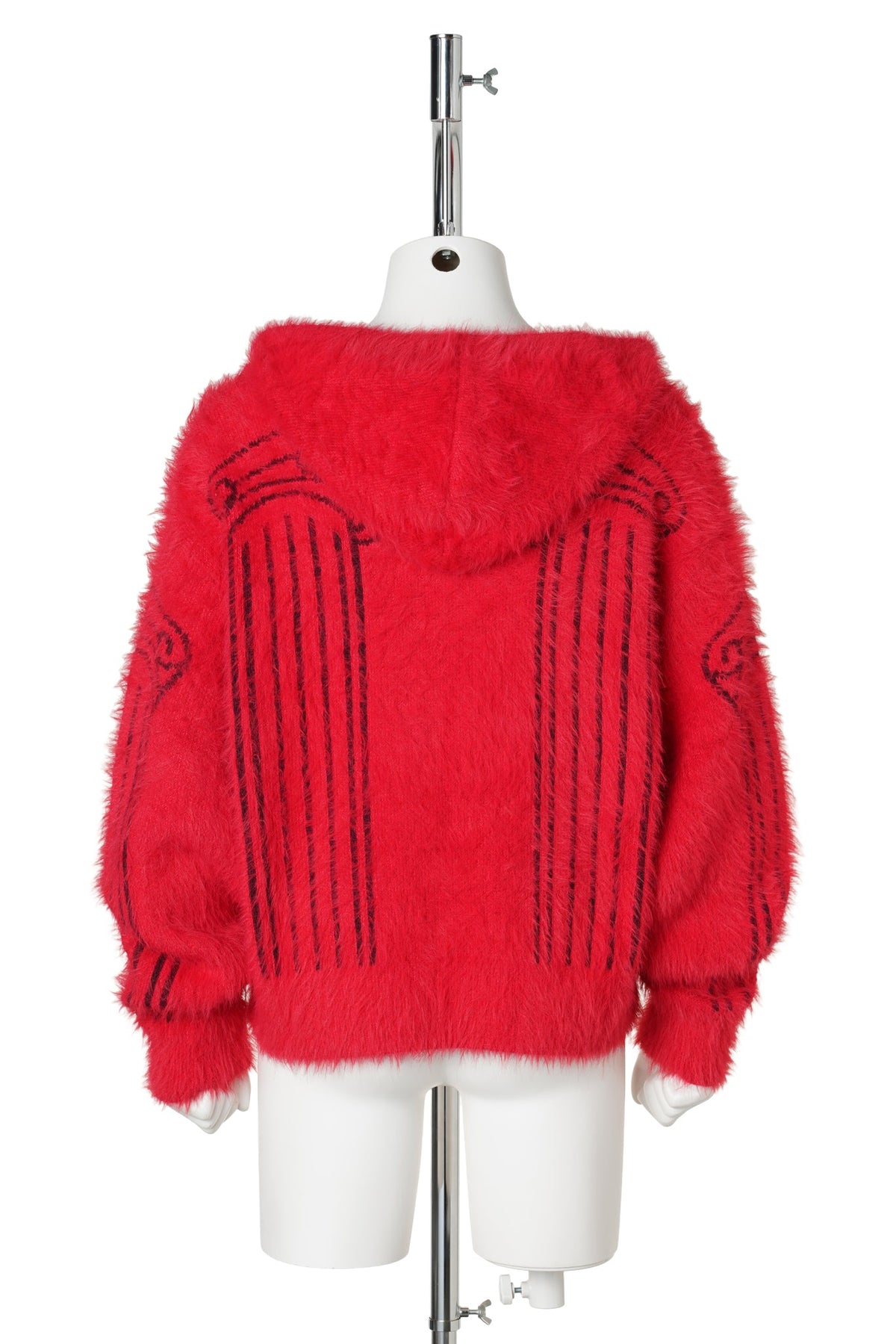 FLUFFY COLUMN CHENILLE REVERSIBLE ZIP THRU HOODIE / RED