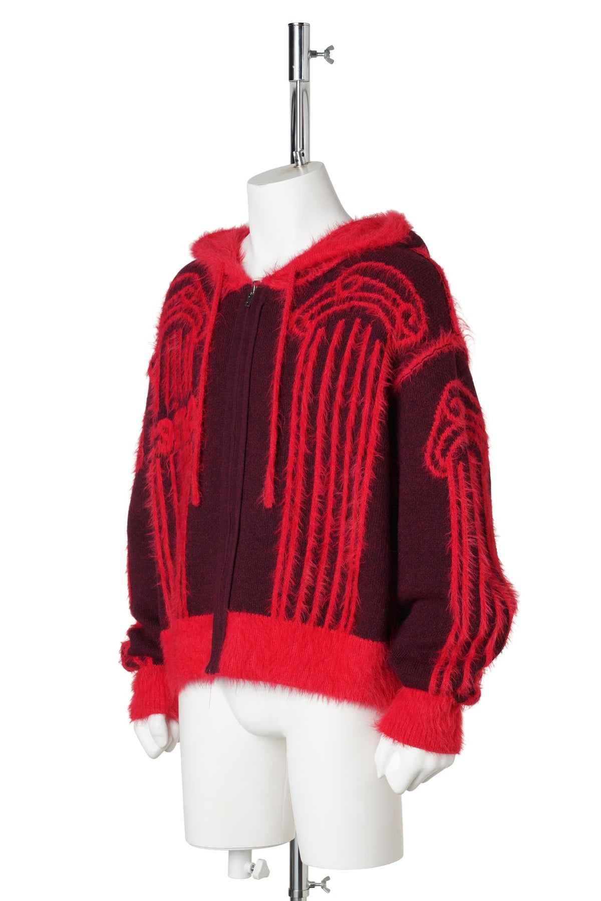 FLUFFY COLUMN CHENILLE REVERSIBLE ZIP THRU HOODIE / RED