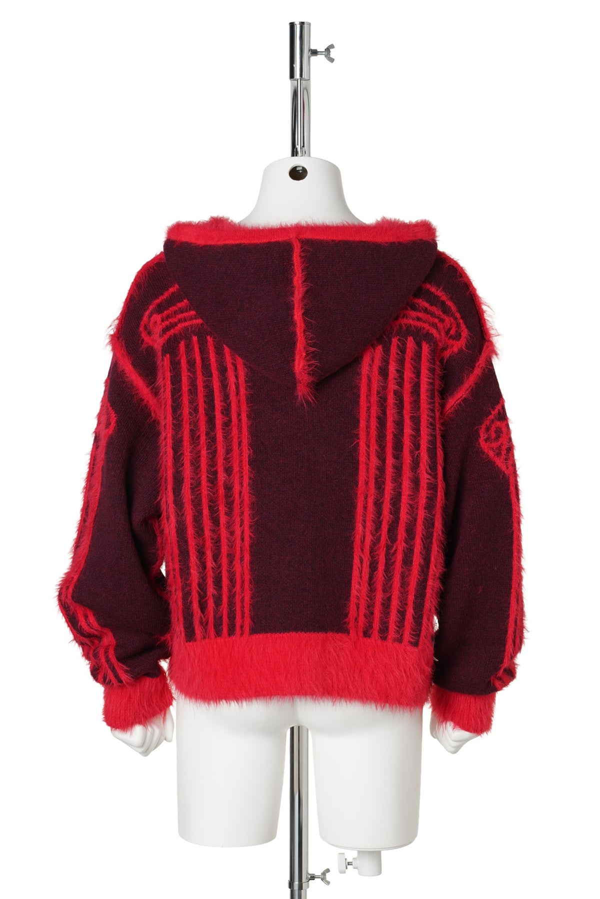 FLUFFY COLUMN CHENILLE REVERSIBLE ZIP THRU HOODIE / RED