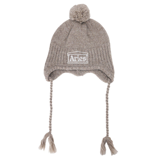 CHUNKY KNIT POM POM BEANIE / BROWN