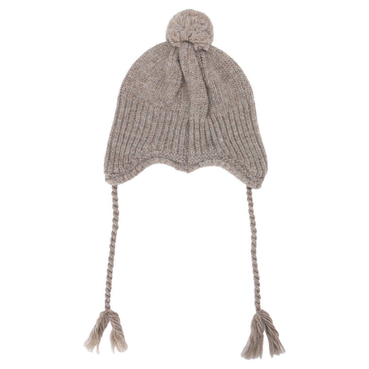CHUNKY KNIT POM POM BEANIE / BROWN