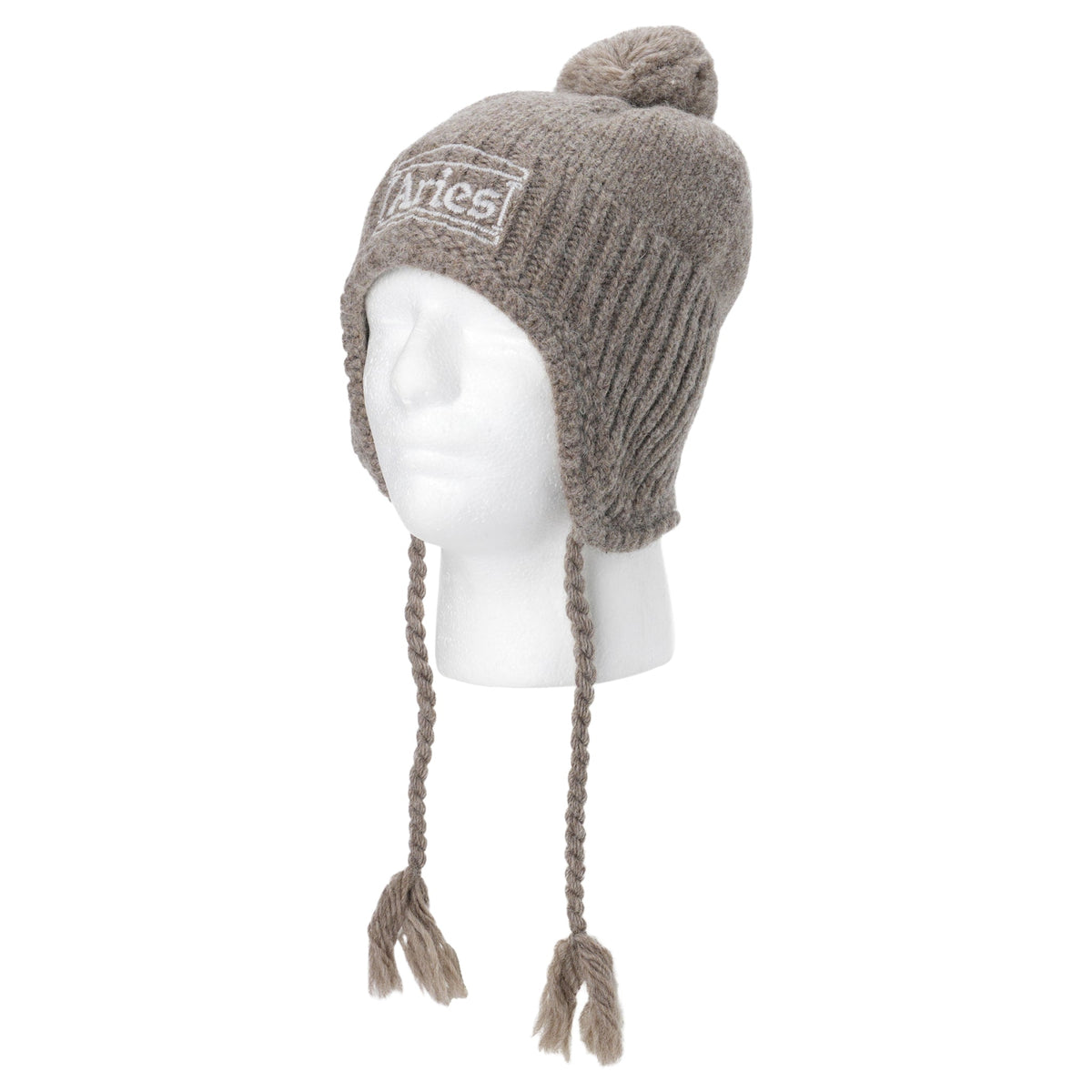 CHUNKY KNIT POM POM BEANIE / BROWN