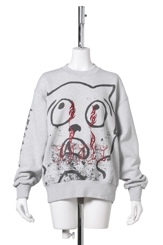 MEOWHARISHI EMBROIDERED SWEAT / GREY MARL