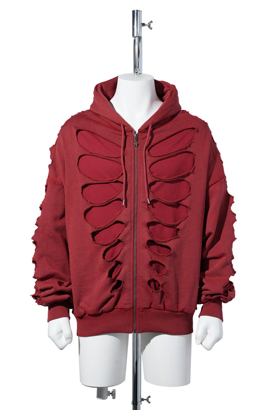 TIM SHOULDERLESS HOODIE CUT-OUT RED / RED