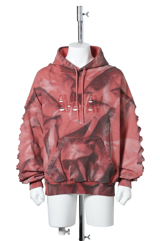 TREVOR OS SHOULDERLESS HOODIE CUT AV-LOGO AOP / RED