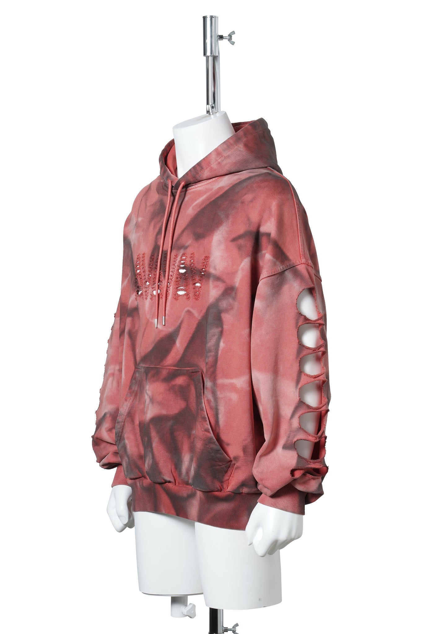TREVOR OS SHOULDERLESS HOODIE CUT AV-LOGO AOP / RED