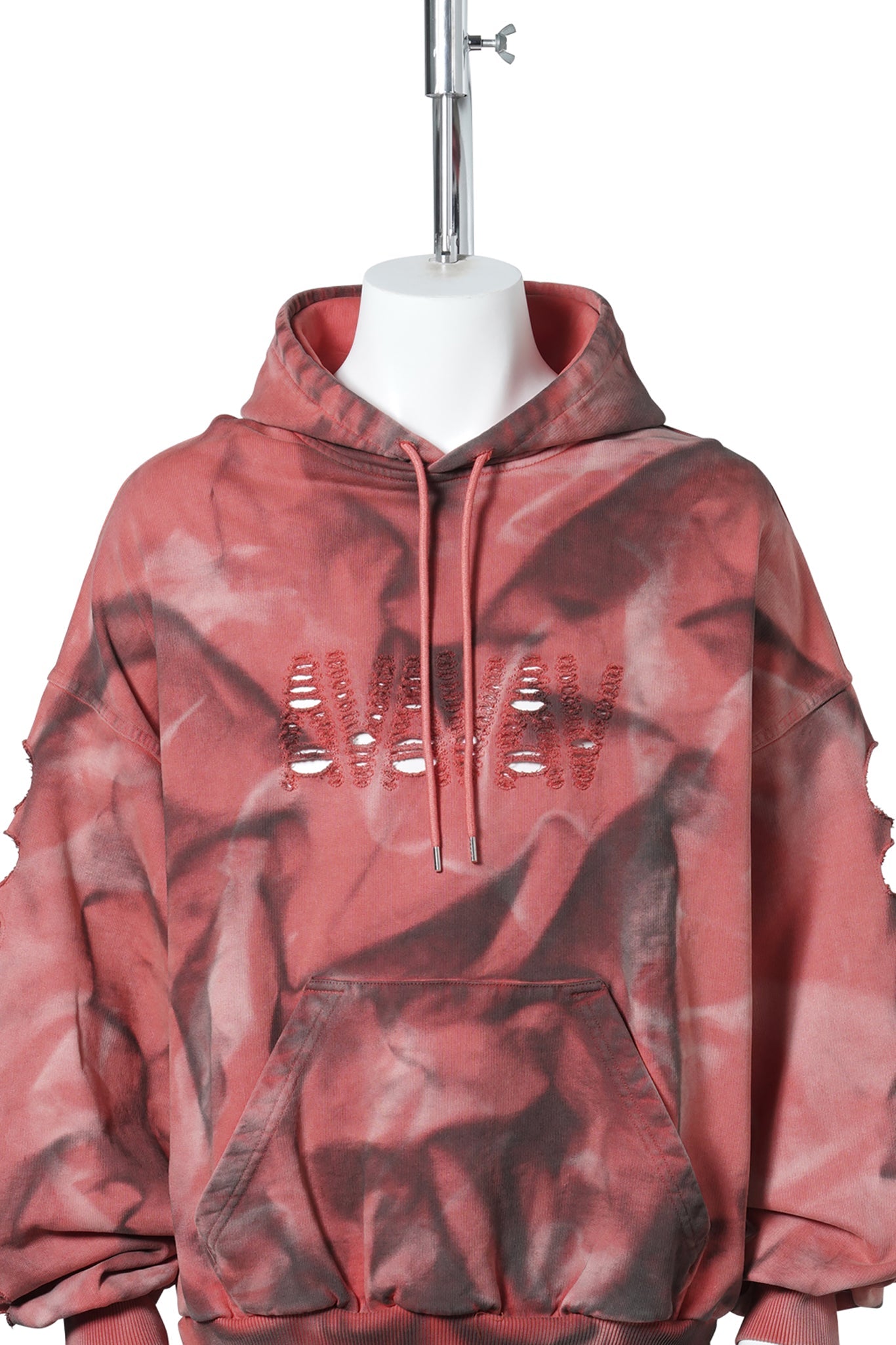 TREVOR OS SHOULDERLESS HOODIE CUT AV-LOGO AOP / RED
