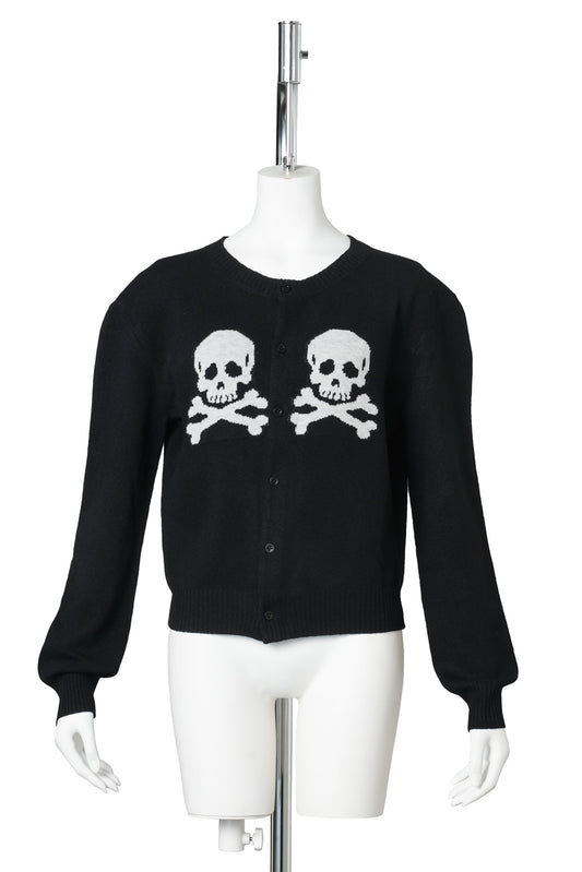 KNIT SKULL CARDIGAN / BLACK