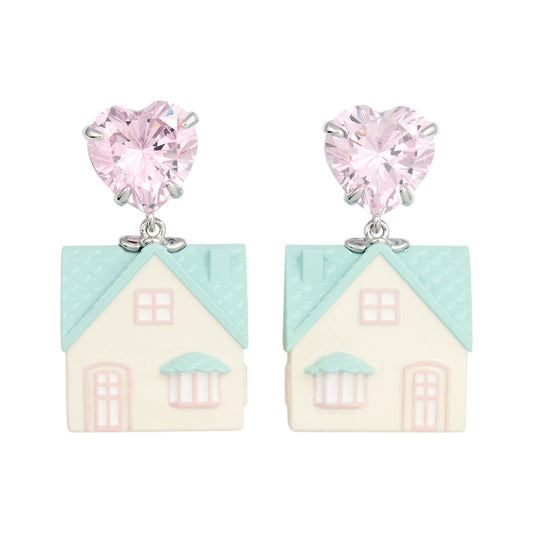 HEART ZIRCON HOUSE EARRING / GREEN