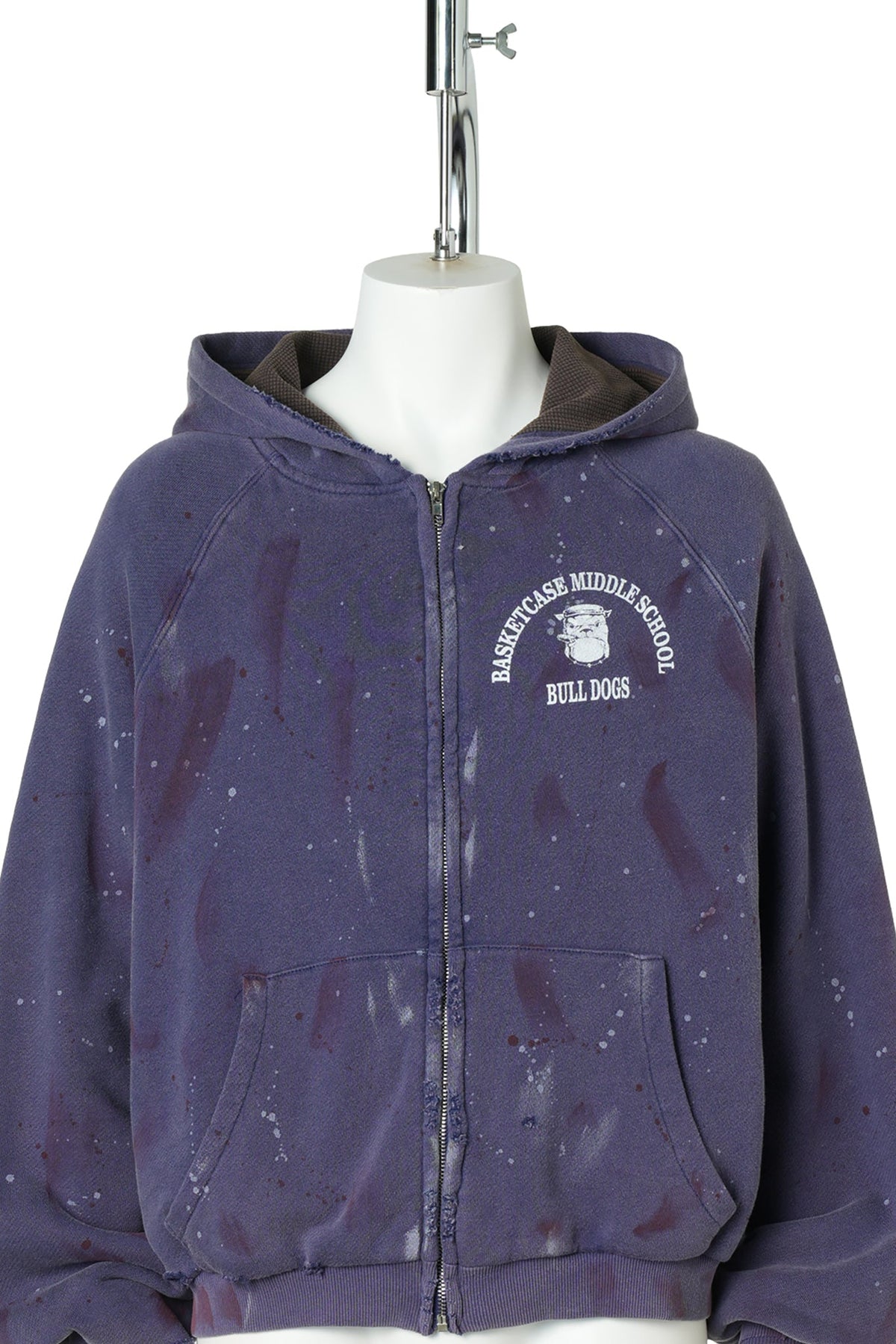 BULLDOGS, PAINT SPLATTERED THERMAL LINED ZIP / WASHED NAVY