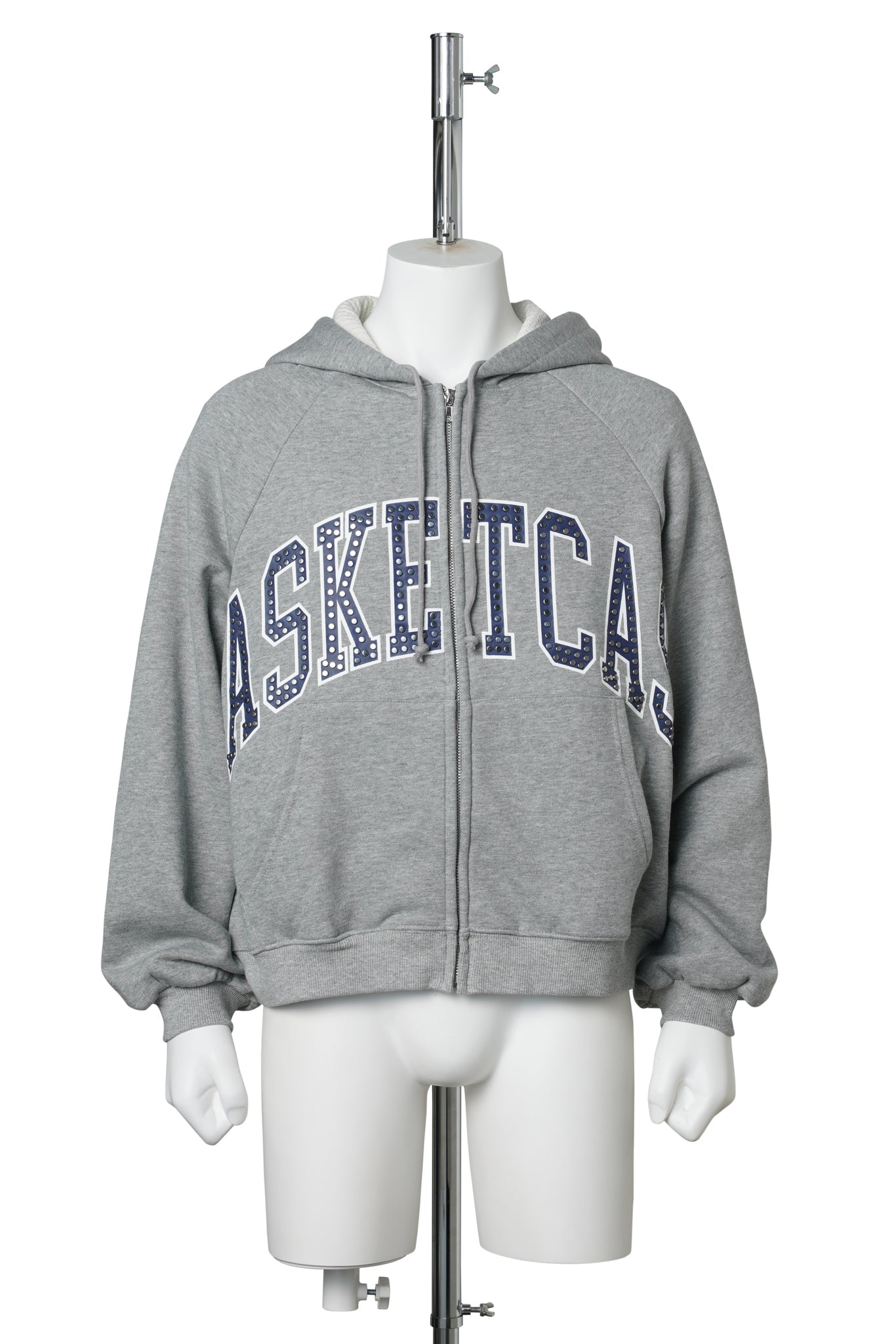 BC ATHLETICS, STUDDED ZIP HOODIE / ASH GREY