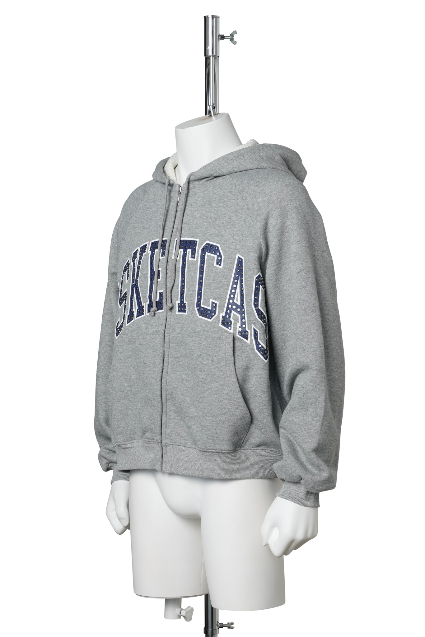 BC ATHLETICS, STUDDED ZIP HOODIE / ASH GREY