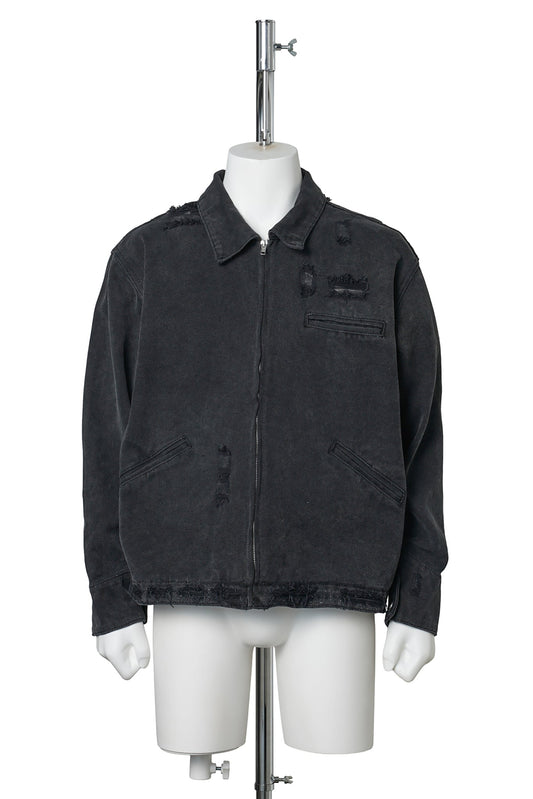 HENCH, DISTRESSED WORK JACKET / BLACK
