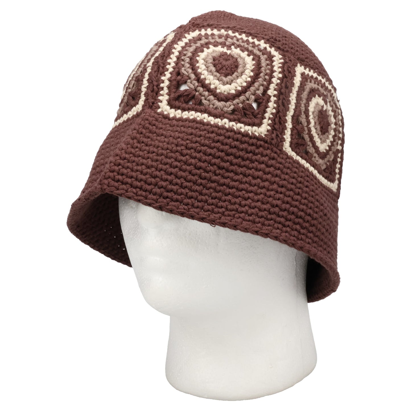 HEART CROCHET BUCKET HAT / BROWN