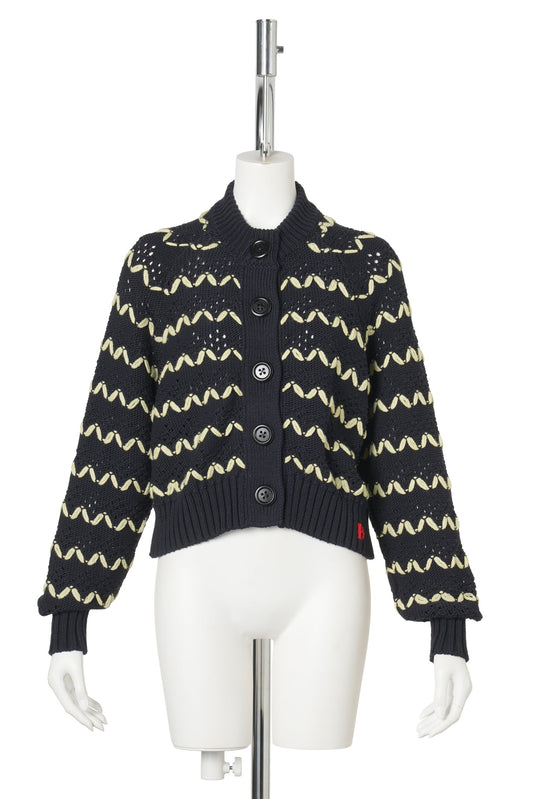CREW NECK CARDIGAN / NAVY/YELLOW