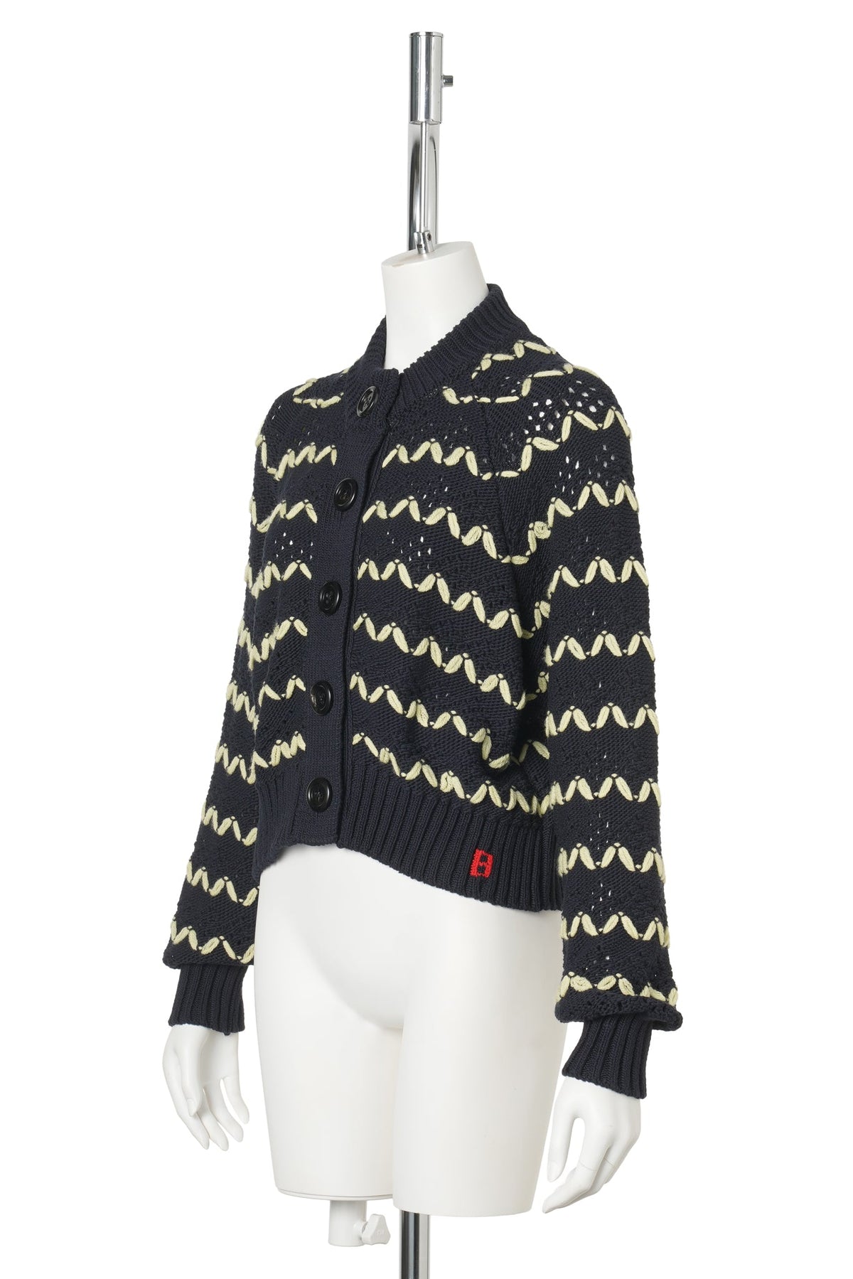 CREW NECK CARDIGAN / NAVY/YELLOW