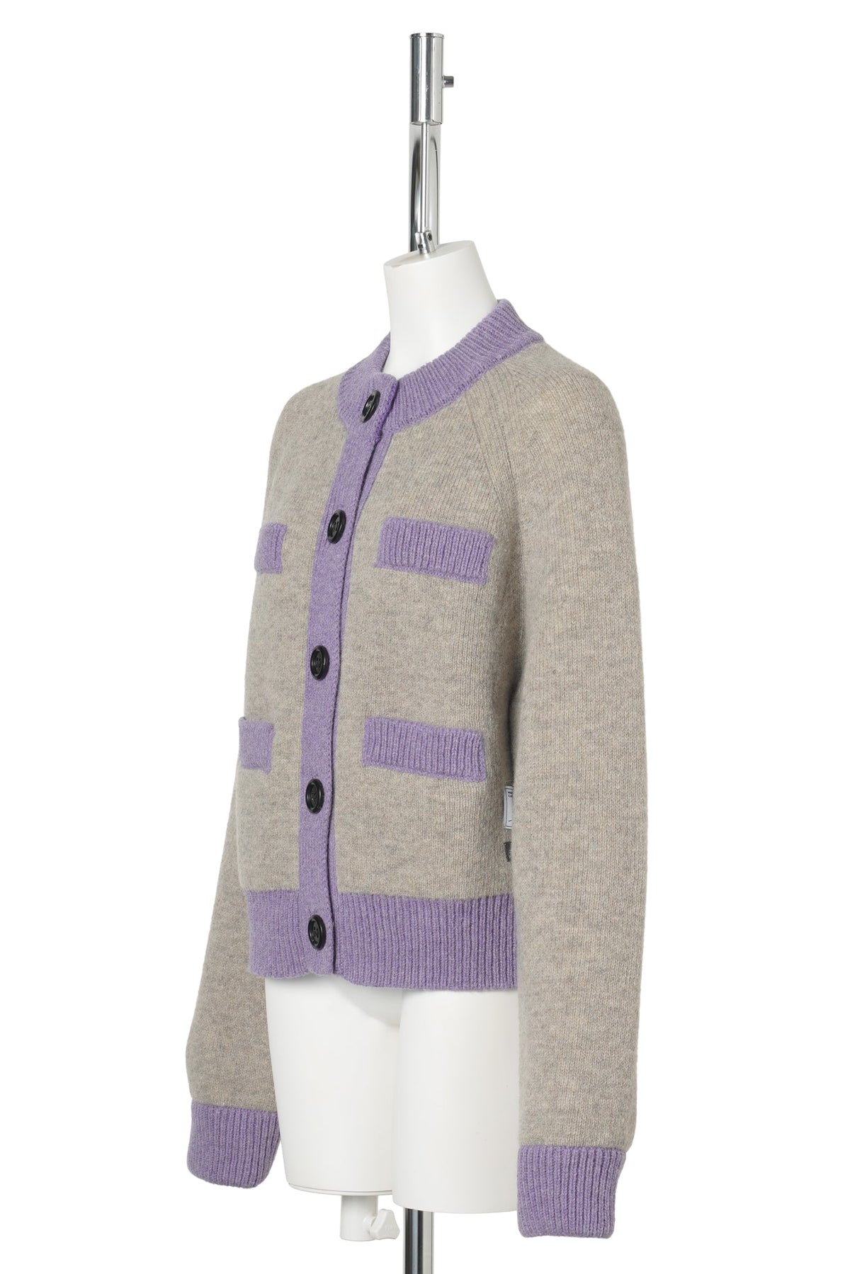 CREW NECK CARDIGAN W/ 4 POCKETS / SAND/LILAC