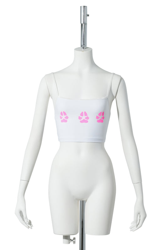 PAW PRINT CROPPED TANK / WHITE/PINK