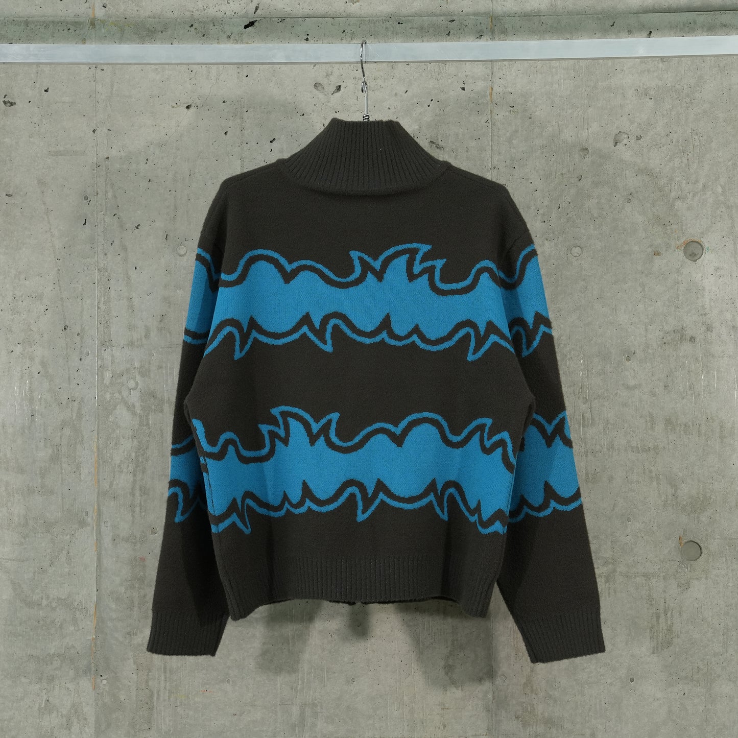 ZIPPED JACQUARD KNITTED SWEATER / BLUE