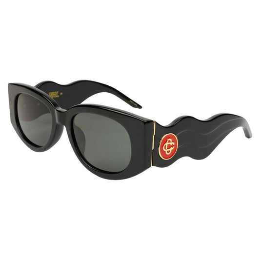 ACETATE&METAL OVAL WAVE / CSB409:BLACK/YELLOW GOLD/GREY