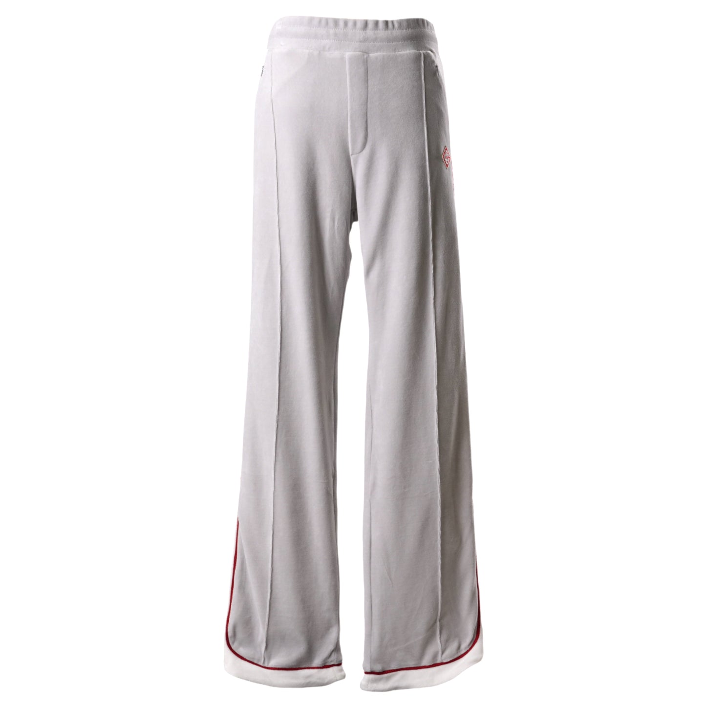 VELOUR COVER STITCH TRACK PANTS / CSB597:GREY/WHITE