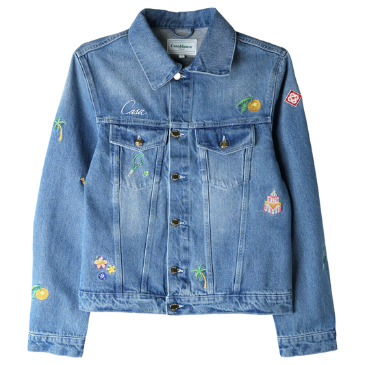 STONE WASH DENIM EMBROIDERED MOTIF JACKET / 494:STONE WASH