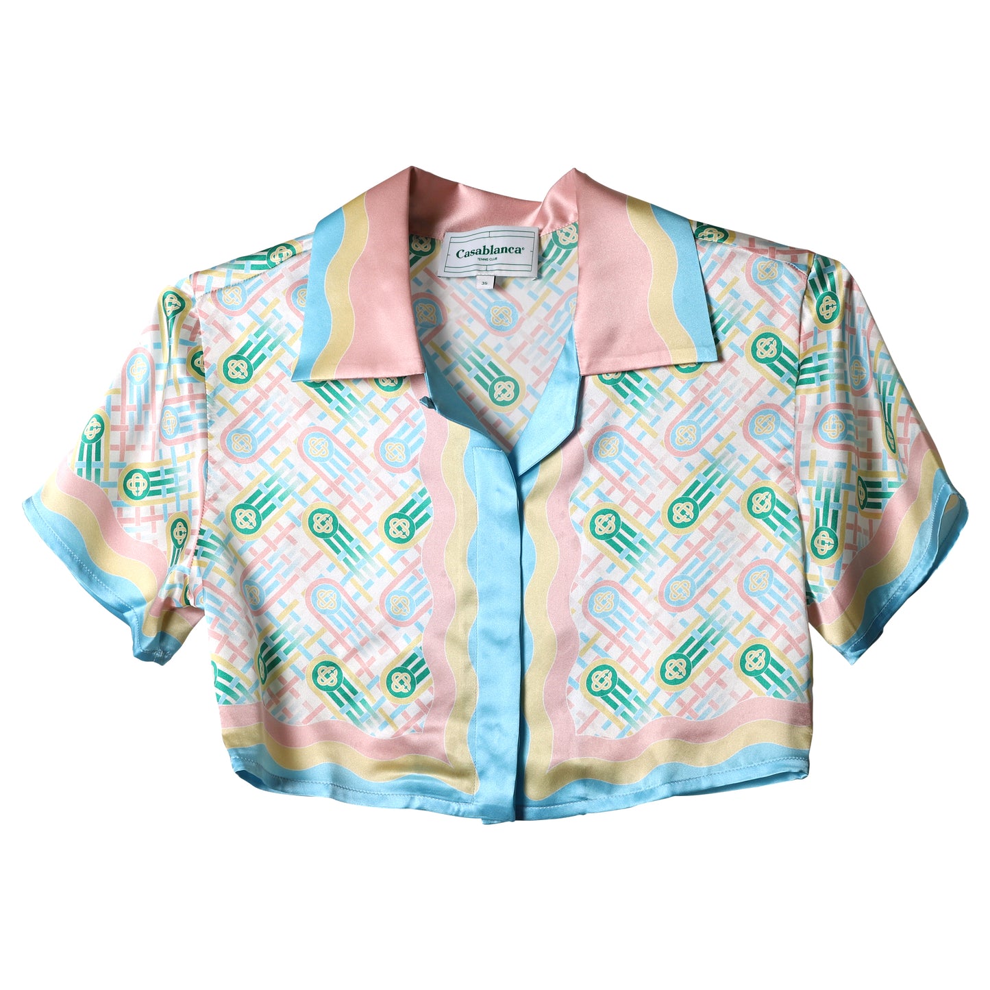 CUBAN COLLAR CROPPED SILK SHORT SLEEVE / 493:PING PONG PRINT