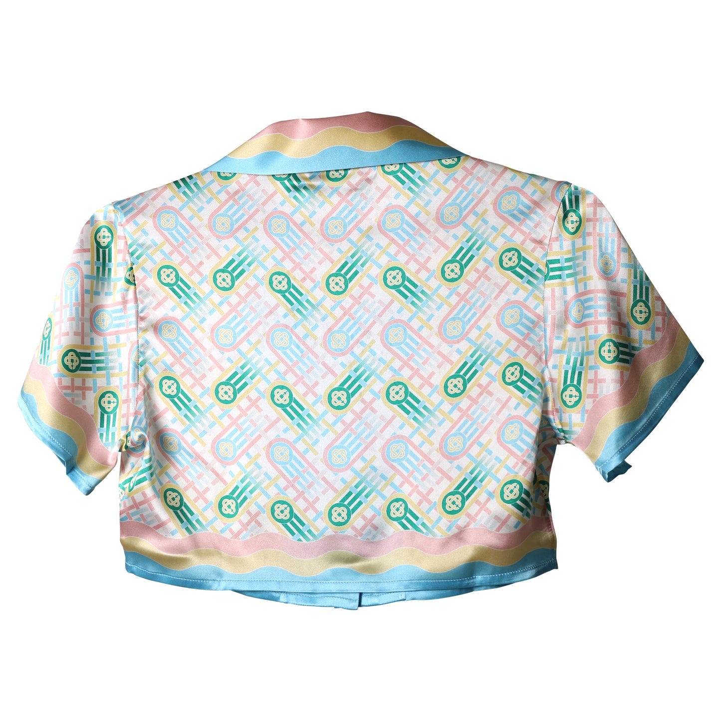 CUBAN COLLAR CROPPED SILK SHORT SLEEVE / 493:PING PONG PRINT