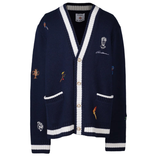 CASHMERE EMBROIDERED CARDIGAN / CSB315:NAVY/WHITE