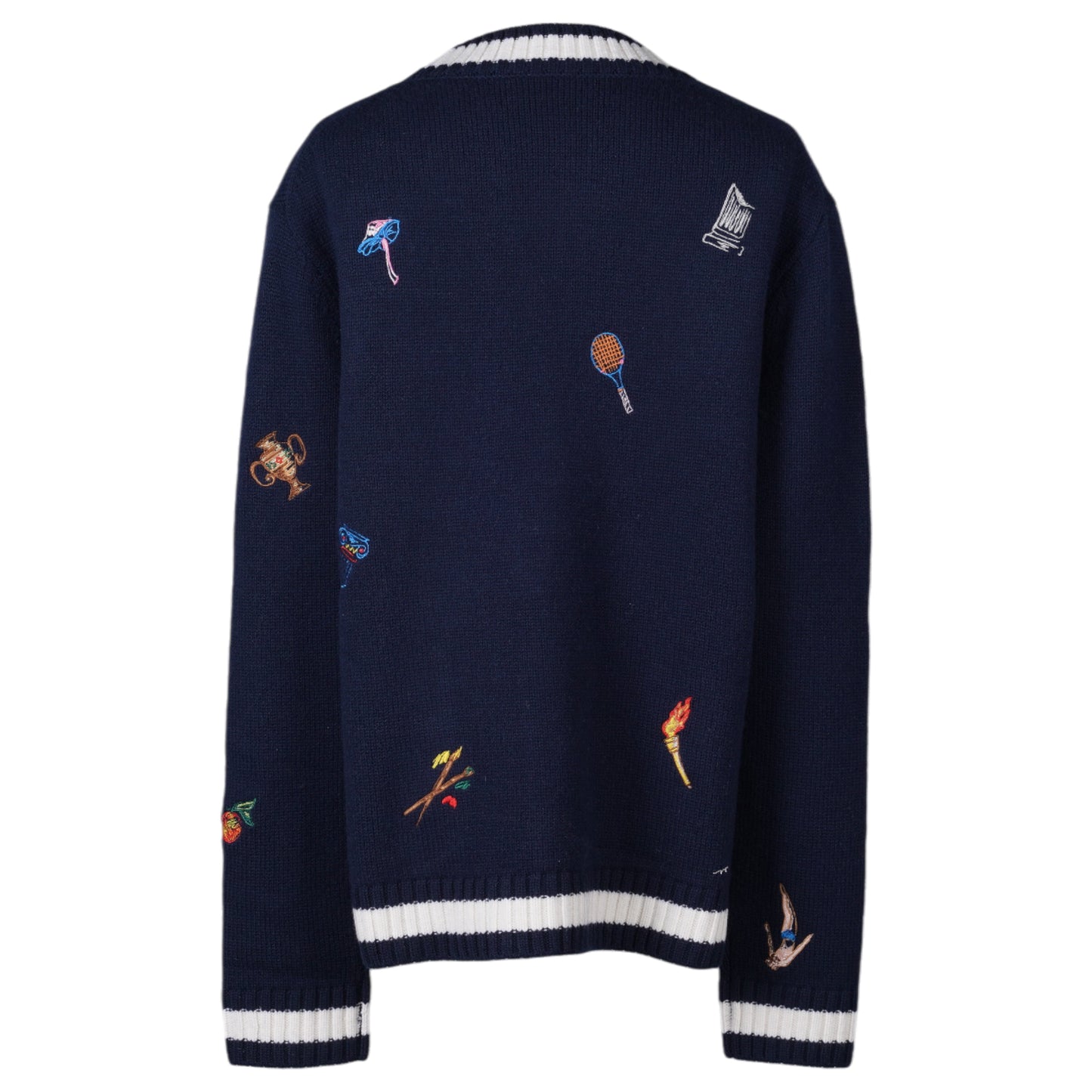 CASHMERE EMBROIDERED CARDIGAN / CSB315:NAVY/WHITE